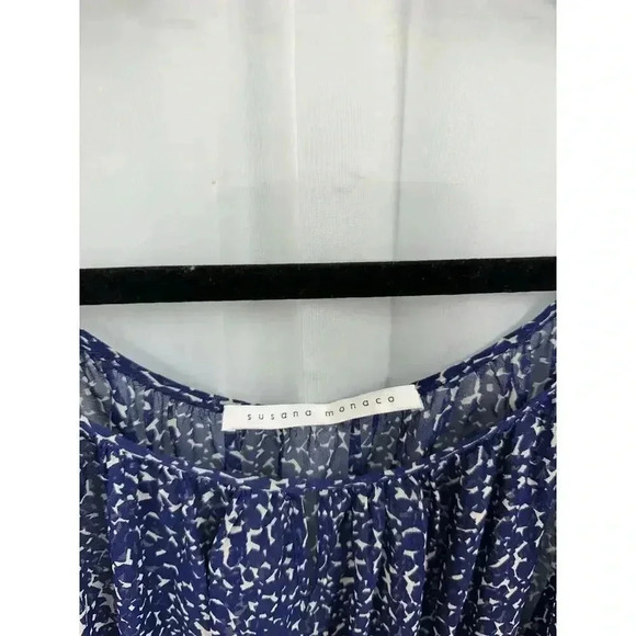 NWT Susana Monaco Blue & White Small Fit & Flare Tank Top Sheer Flowy - Picture 5 of 9